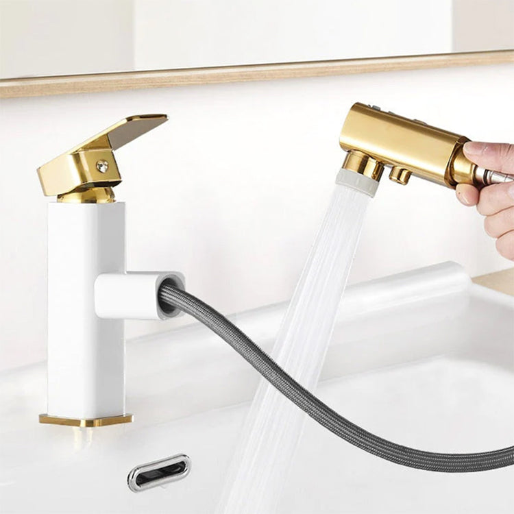 White Bathroom Faucet with Pull Out Sprayer, single hole, single handle